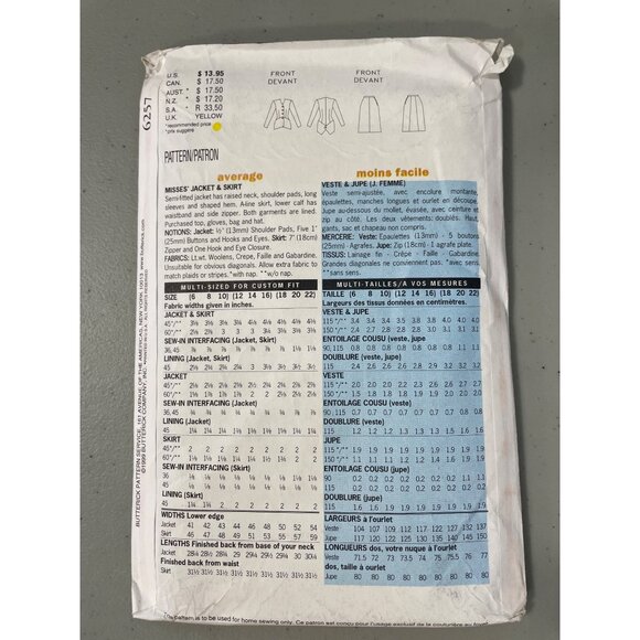 90s Butterick Retro 48 Sewing Pattern Misses Jacket & Skirt Sizes 18-20-22 UNCUT - Picture 3 of 6